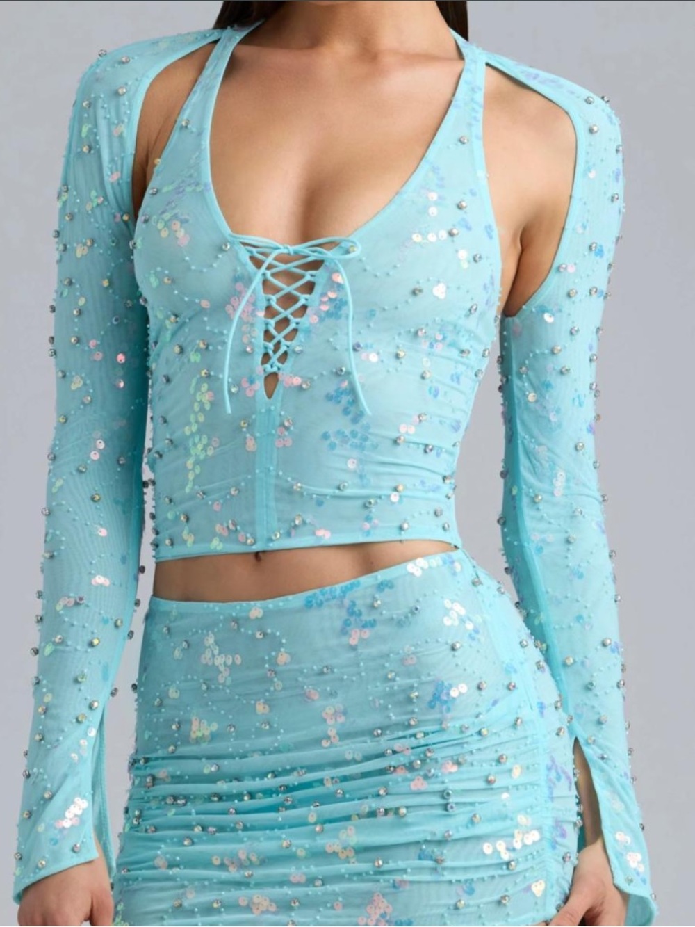 Oh PollyXBratz Embellished Cut-Out Halterneck Top